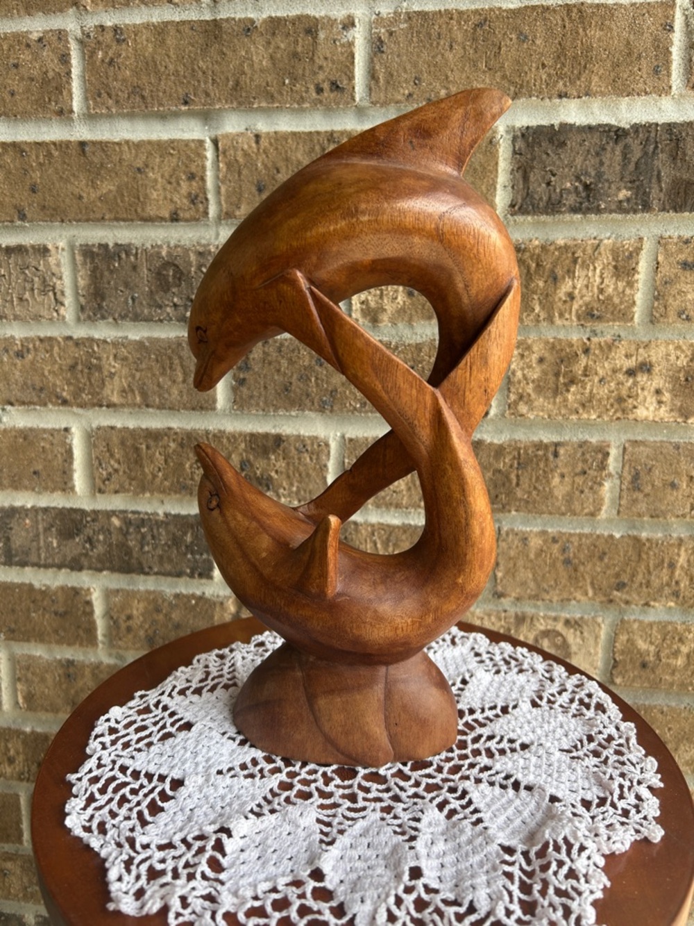 Hand-Carved  Wooden Dolphin Sculpture